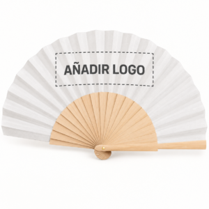 Abanico de madera personalizable con zona para añadir logo
