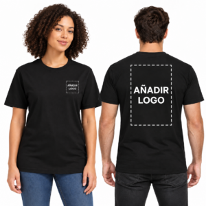 Camisetas negras con áreas para añadir un logotipo en el pecho izquierdo y la espalda